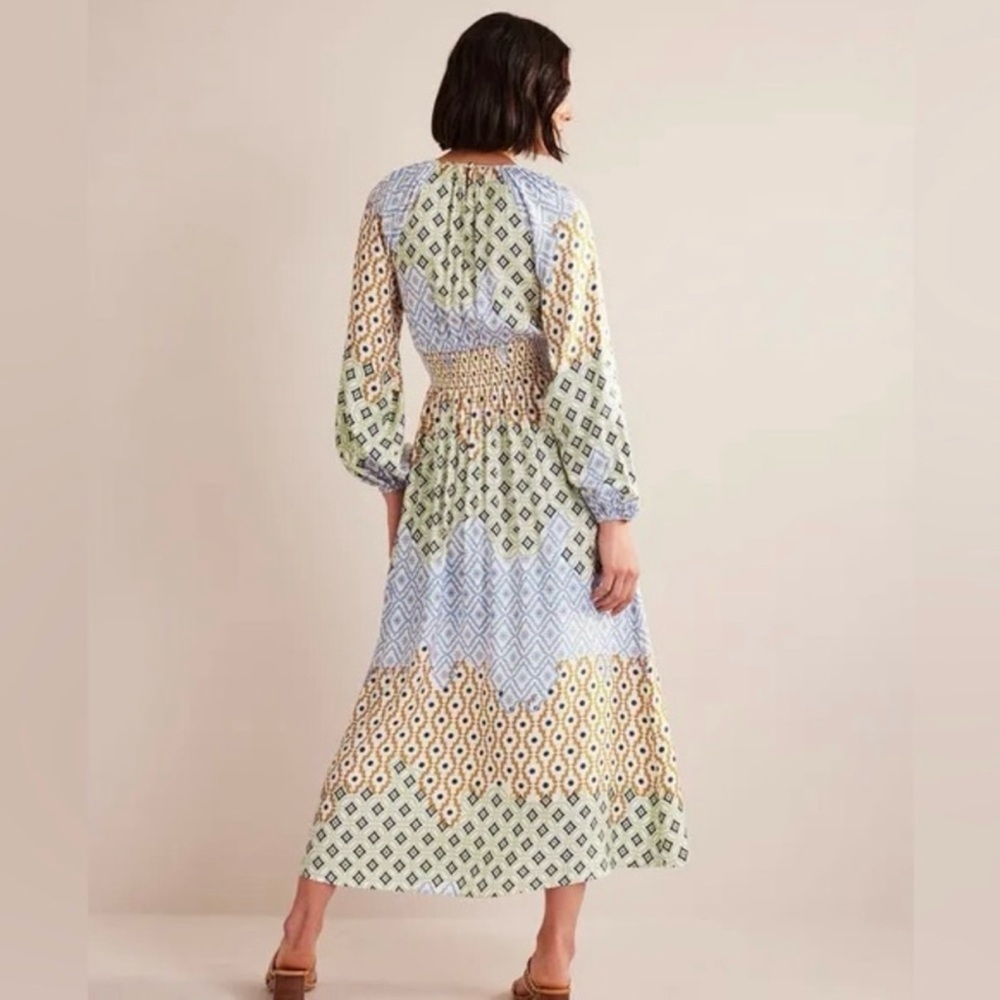 Boden Long sleeve Smocked Waist Maxi Raglan Multi Geo Trance Maxi dress - Picture 2 of 8